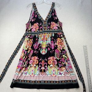 VTG Y2K Dressbarn Boho Dress Women's 16 Stretch VNeck With Tie Colorful Hippie